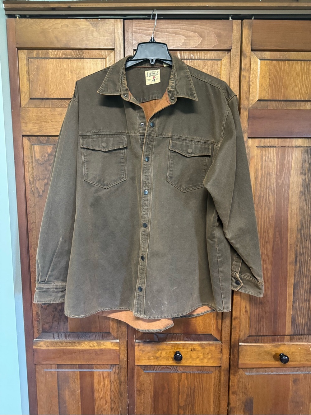 Men's Brown Canvas Work Shirt Jacket - Leather Look redhead brand